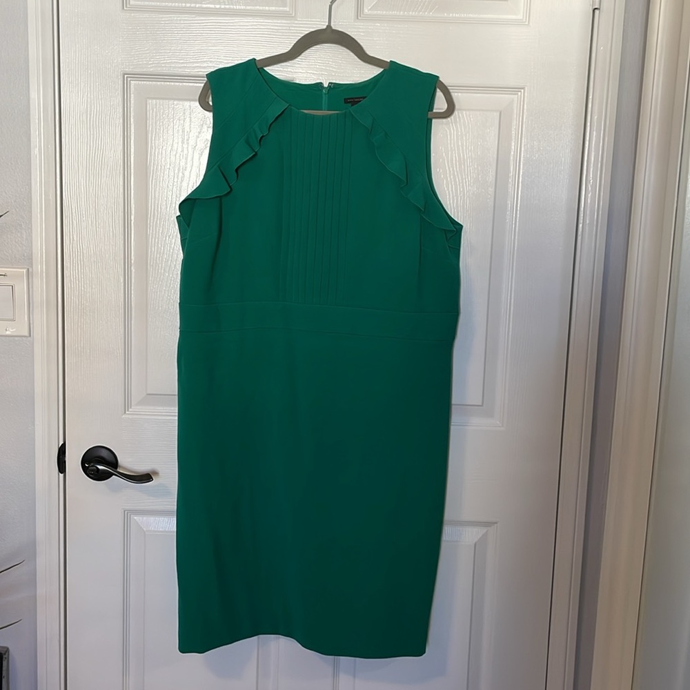 Ann Taylor ruffle sleeve pleated chest green dress